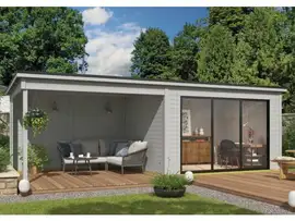 Outdoor Life Products | Tuinhuis Pernilla 385 x 295 met Aanbouw | Gecoat | Platinum Grey