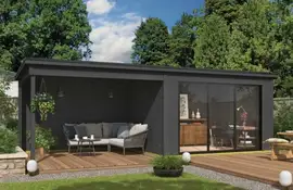 Outdoor Life Products | Tuinhuis Pernilla 385 x 295 met Aanbouw | Gecoat | Carbon Grey