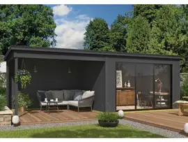 Outdoor Life Products | Tuinhuis Pernilla 385 x 295 met Aanbouw | Gecoat | Carbon Grey