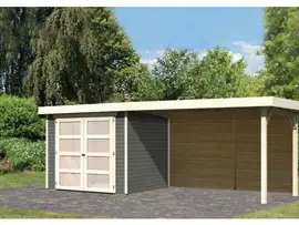 Karibu | Tuinhuis Mühlendorf 3 met Overkapping 2,8 en Achterwand | Terragrijs