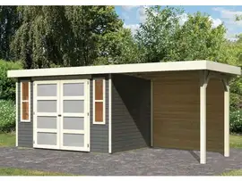 Karibu | Tuinhuis Mühlendorf 4 met Overkapping 2,4 en Achterwand | Terragrijs