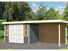 Karibu | Tuinhuis Mühlendorf 4 met Overkapping 2,8 en Achterwand | Terragrijs