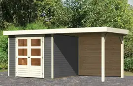 Woodfeeling | Tuinhuis Askola 3,5 met Overkapping 2,4 en Achterwand | Terragrijs