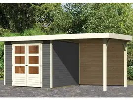 Woodfeeling | Tuinhuis Askola 3,5 met Overkapping 2,4 en Achterwand | Terragrijs