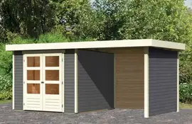 Woodfeeling | Tuinhuis Askola 3,5 met Overkapping 2,4, Zij- en Achterwand | Terragrijs