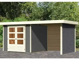 Woodfeeling | Tuinhuis Askola 3,5 met Overkapping 2,4, Zij- en Achterwand | Terragrijs
