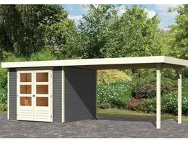 Woodfeeling | Tuinhuis Askola 3,5 met Overkapping 2,8 | Terragrijs