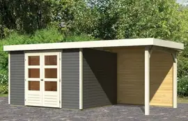 Woodfeeling | Tuinhuis Askola 5 met Overkapping 2,8 en Achterwand | Terragrijs