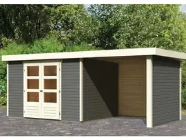 Woodfeeling | Tuinhuis Askola 5 met Overkapping 2,8, Zij- en Achterwand | Terragrijs