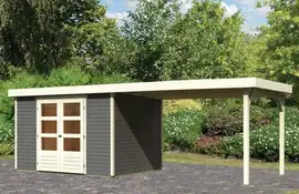Woodfeeling | Tuinhuis Askola 5 met Overkapping 2,4 en Achterwand | Terragrijs
