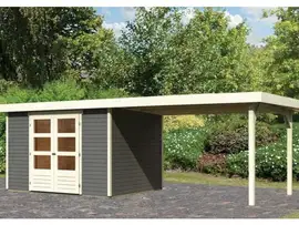 Woodfeeling | Tuinhuis Askola 5 met Overkapping 2,4 en Achterwand | Terragrijs