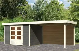 Woodfeeling | Tuinhuis Askola 5 met Overkapping 2,4, Zij- en Achterwand | Terragrijs