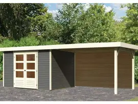 Woodfeeling | Tuinhuis Askola 5 met Overkapping 2,4, Zij- en Achterwand | Terragrijs