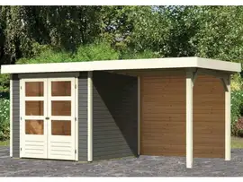 Woodfeeling | Tuinhuis Askola 2 met Overkapping 2,4 en Achterwand | Terragrijs