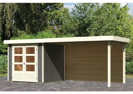 Woodfeeling | Tuinhuis Askola 2 met Overkapping 2,8 en Achterwand | Terragrijs