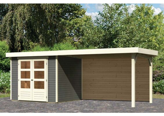 Woodfeeling | Tuinhuis Askola 3 met Overkapping 2,8 en Achterwand | Terragrijs