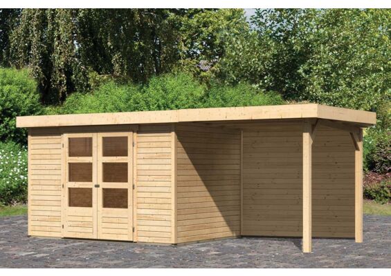 Woodfeeling | Tuinhuis Askola 4 met Overkapping 2,4 en Achterwand | Onbehandeld