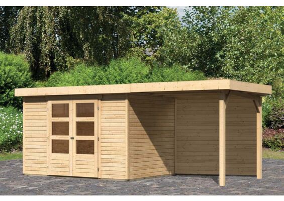 Woodfeeling | Tuinhuis Askola 4 met Overkapping 2,4 en Achterwand | Terragrijs