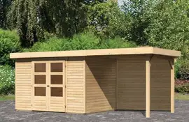 Woodfeeling | Tuinhuis Askola 4 met Overkapping 2,4 en Achterwand | Terragrijs
