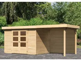 Woodfeeling | Tuinhuis Askola 4 met Overkapping 2,4 en Achterwand | Terragrijs