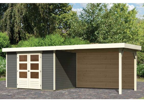 Woodfeeling | Tuinhuis Askola 4 met Overkapping 2,8 en Achterwand | Terragrijs