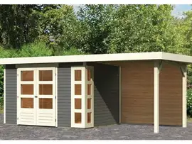 Woodfeeling | Tuinhuis Kerko 4 met Overkapping 2,4 en Achterwand | Terragrijs