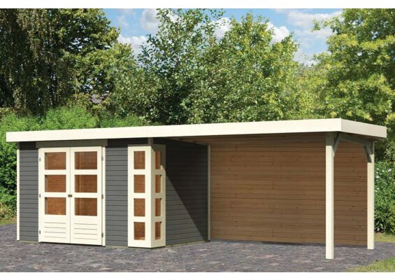 Woodfeeling | Tuinhuis Kerko 4 met Overkapping 2,8 en Achterwand | Terragrijs