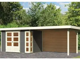 Woodfeeling | Tuinhuis Kerko 4 met Overkapping 2,8 en Achterwand | Terragrijs