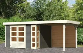Woodfeeling | Tuinhuis Kerko 5 met Overkapping 2,4 en Achterwand | Terragrijs