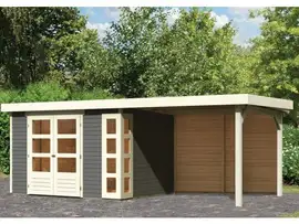 Woodfeeling | Tuinhuis Kerko 5 met Overkapping 2,8 en Achterwand | Terragrijs