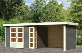 Woodfeeling | Tuinhuis Kerko 5 met Overkapping 2,8, Zij- en Achterwand | Terragrijs
