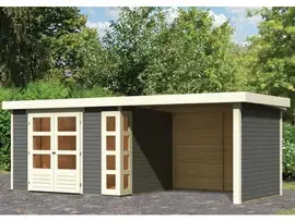 Woodfeeling | Tuinhuis Kerko 5 met Overkapping 2,8, Zij- en Achterwand | Terragrijs
