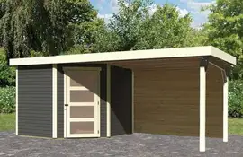 Woodfeeling | Tuinhuis Schwandorf 5 met Overkapping 2,8 en Achterwand | Terragrijs