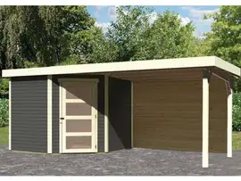 Woodfeeling | Tuinhuis Schwandorf 5 met Overkapping 2,8 en Achterwand | Terragrijs