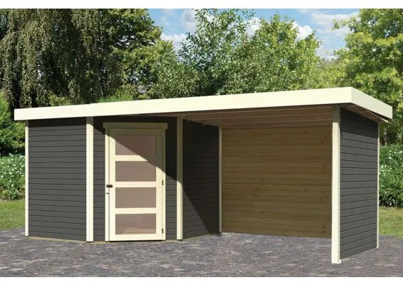 Woodfeeling | Tuinhuis Schwandorf 5 met Overkapping 2,8, Zij en Achterwand | Terragrijs