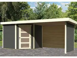 Woodfeeling | Tuinhuis Schwandorf 5 met Overkapping 2,8, Zij en Achterwand | Terragrijs