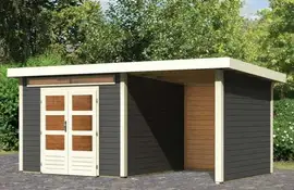 Woodfeeling | Tuinhuis Kandern 6 met Overkapping 2,6, Zij- en Achterwand | Terragrijs