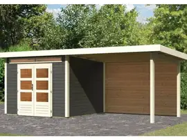 Woodfeeling | Tuinhuis Kandern 6 met Overkapping 3,2 en Achterwand | Terragrijs