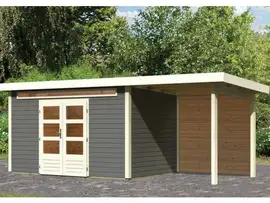 Woodfeeling | Tuinhuis Kandern 7 met Overkapping 2,6 en Achterwand | Terragrijs