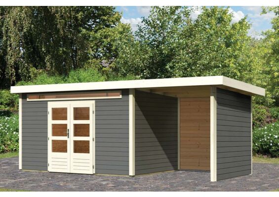 Woodfeeling | Tuinhuis Kandern 7 met Overkapping 2,6, Zij- en Achterwand | Terragrijs