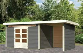 Woodfeeling | Tuinhuis Kandern 7 met Overkapping 2,6, Zij- en Achterwand | Terragrijs