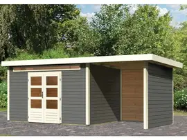 Woodfeeling | Tuinhuis Kandern 7 met Overkapping 2,6, Zij- en Achterwand | Terragrijs