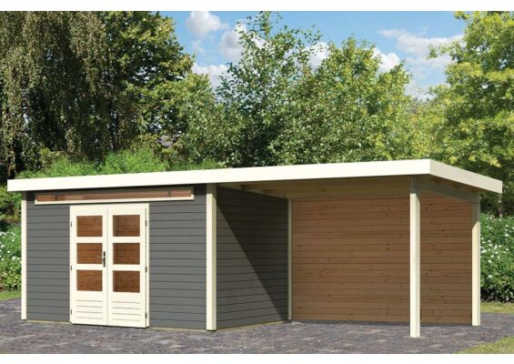 Woodfeeling | Tuinhuis Kandern 7 met Overkapping 3,2 en Achterwand | Terragrijs