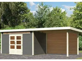 Woodfeeling | Tuinhuis Kandern 7 met Overkapping 3,2 en Achterwand | Terragrijs