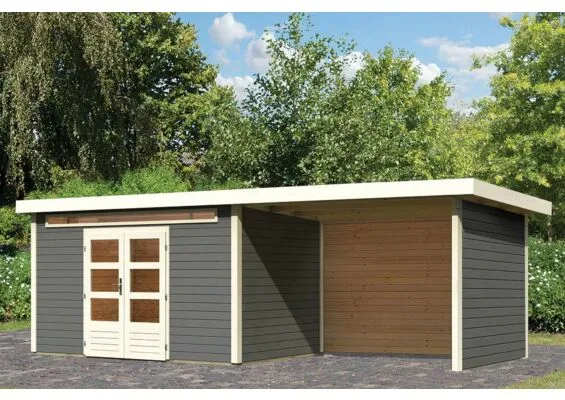 Woodfeeling | Tuinhuis Kandern 7 met Overkapping 3,2, Zij- en Achterwand | Terragrijs