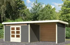 Woodfeeling | Tuinhuis Kandern 7 met Overkapping 3,2, Zij- en Achterwand | Terragrijs