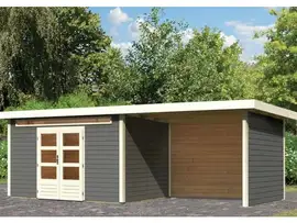 Woodfeeling | Tuinhuis Kandern 7 met Overkapping 3,2, Zij- en Achterwand | Terragrijs
