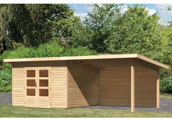 Woodfeeling | Tuinhuis Northeim 3 met Overkapping 3,3 en Achterwand | Onbehandeld