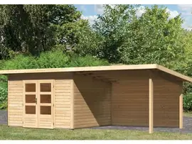 Woodfeeling | Tuinhuis Northeim 3 met Overkapping 3,3 en Achterwand | Onbehandeld