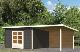 Woodfeeling | Tuinhuis Northeim 5 met Overkapping 3,3 en Achterwand | Terragrijs
